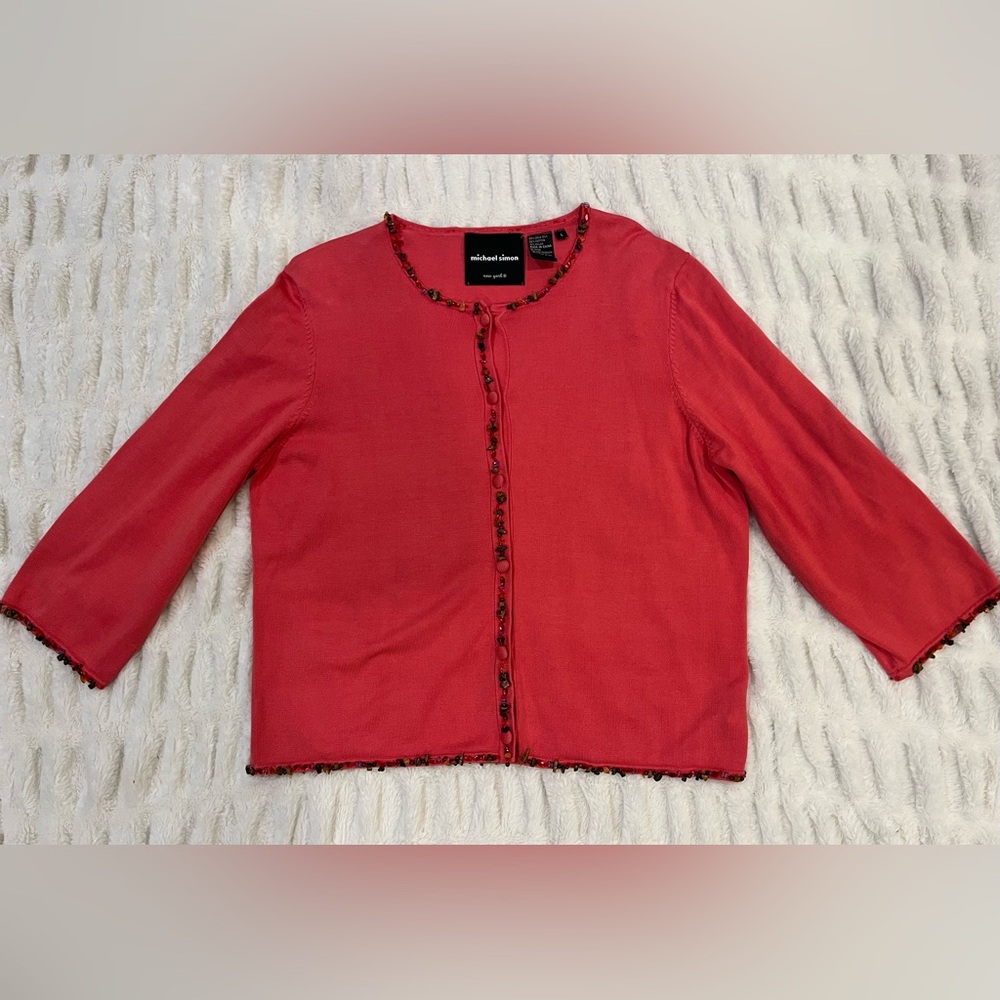 Michael Simon Silk Blend Beaded‎ Cardigan Size Large